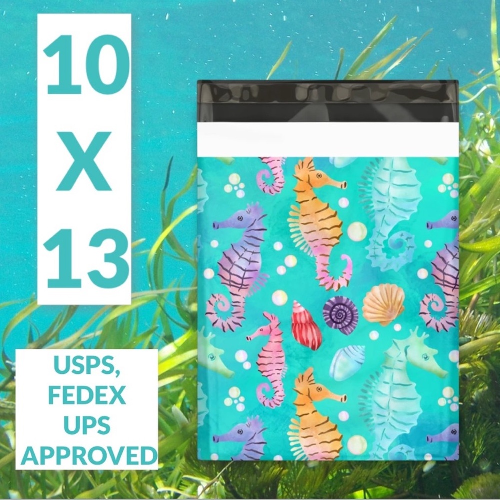 25 Seahorse and Shell Poly Mailers 10x13 - Picture 3 of 3